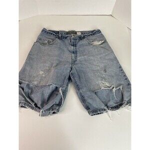 Vintage Levi’s Silver Tab Jean Shorts, 34 Loose Fit, Thrashed, Light Blue Denim